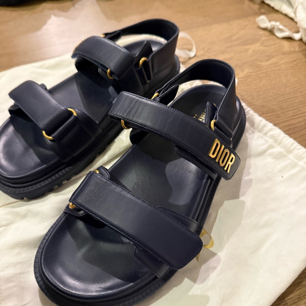 Dior Blue Leather Logo Strap Sandals